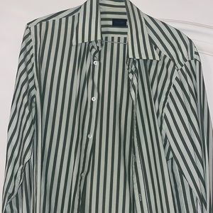 Vintage Joop! 2 Tone Green and White Striped Long Sleeve Collar Dress Shirt